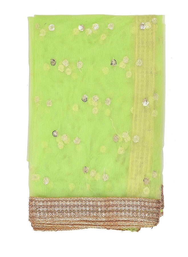 themilestocks TMS Woman's Embellished Net Dupatta Scarf Shawl Wrap Soft Indian Bridal Wedding (Yellow Green), 87 Inches X 44 Inches || 220 cm X 112cm - Image 5